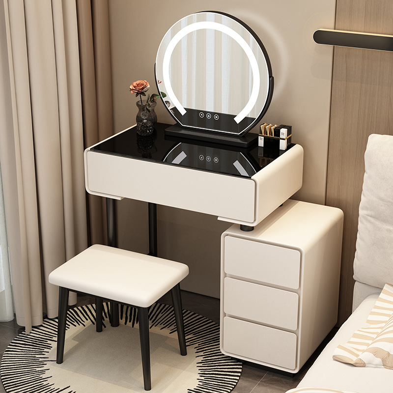 Tocador para el hogar Mesa de pizarra de roca simple con cajones Mesa de tocador de gran capacidad Mueble de almacenamiento junto a la cama Mesa de maquillaje integrada