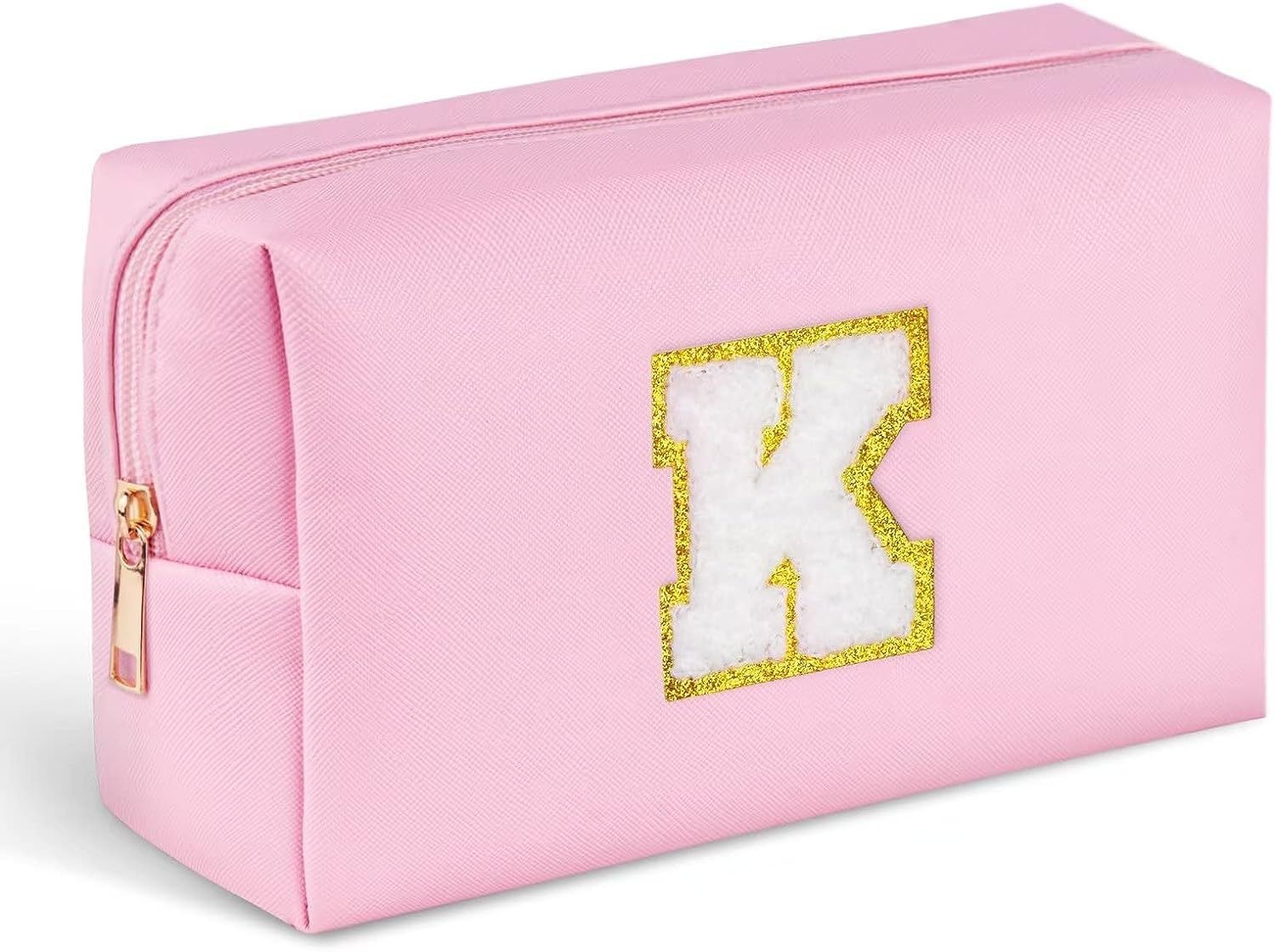 Amazon Venta caliente bolsa de cosméticos simple Pu Cruz patrón impermeable carta inicial bordado bolsa de cosméticos bolsa de almacenamiento de cosméticos