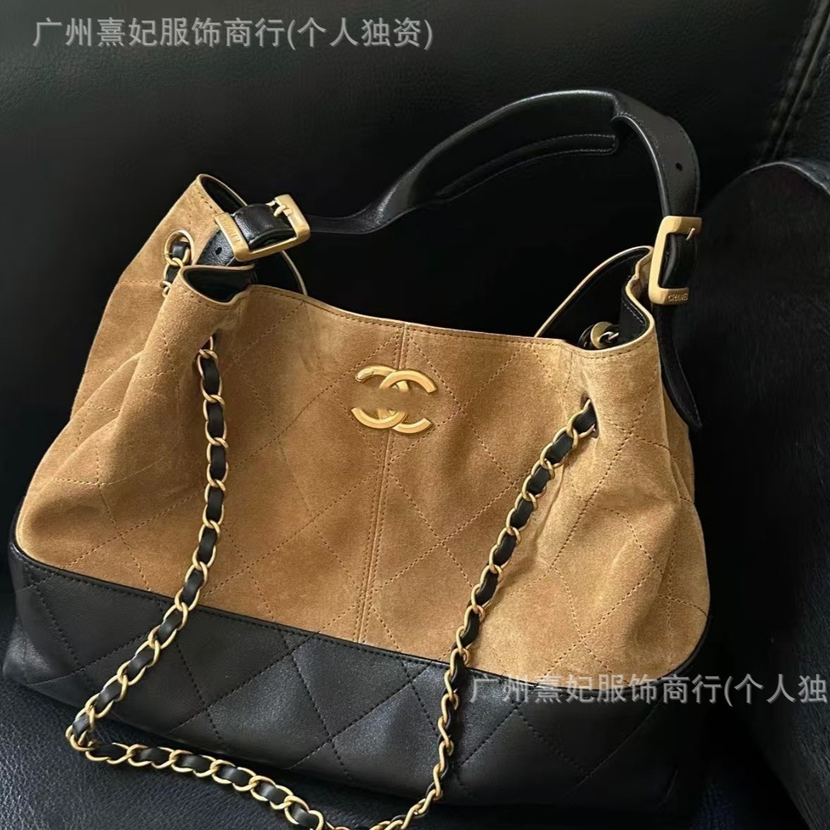 New 25A Suede Color-Block Tote Bag For Women, Large Capacity Chain Hobo Bag, Shoulder And Crossbody Bag - Thumbnail 2