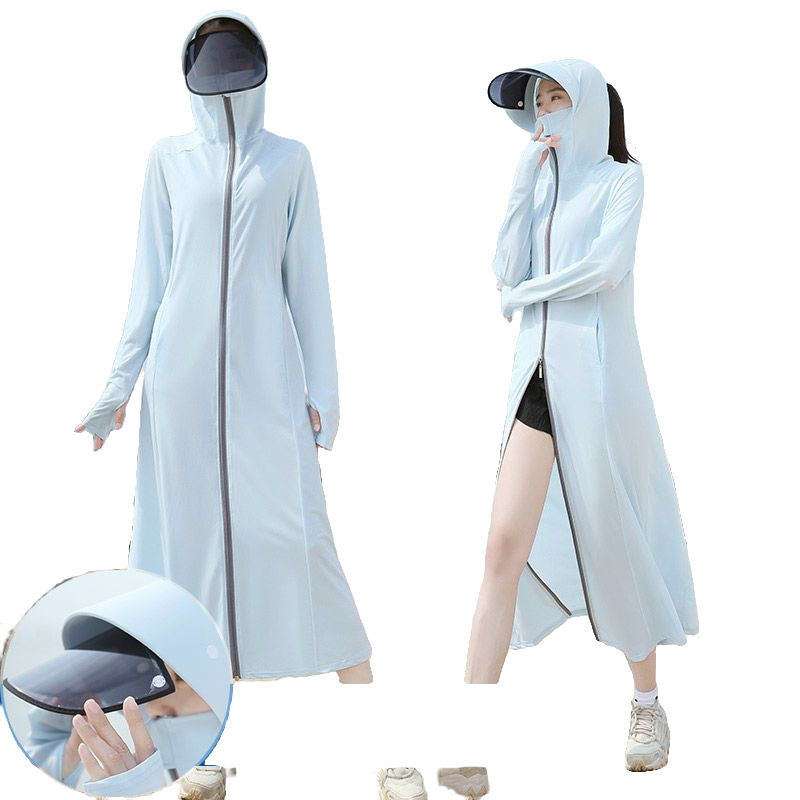女士防晒衣长款夏季防紫外线冰丝大帽檐透气防晒衣服|undefined