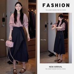 春の優しいファッション甘いカジュアルなピンクのシャツのコート