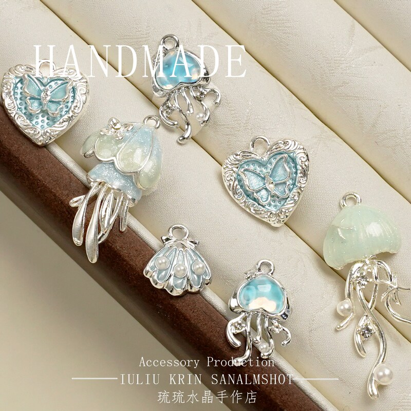 Blue Alloy Ocean Jellyfish Shell Heart-Shaped DIY Bracelet Necklace Jewelry Accessories Materials Blue Alloy Ocean Jellyfish Shell Heart-Shaped DIY Bracelet Necklace Jewelry Accessories Materials