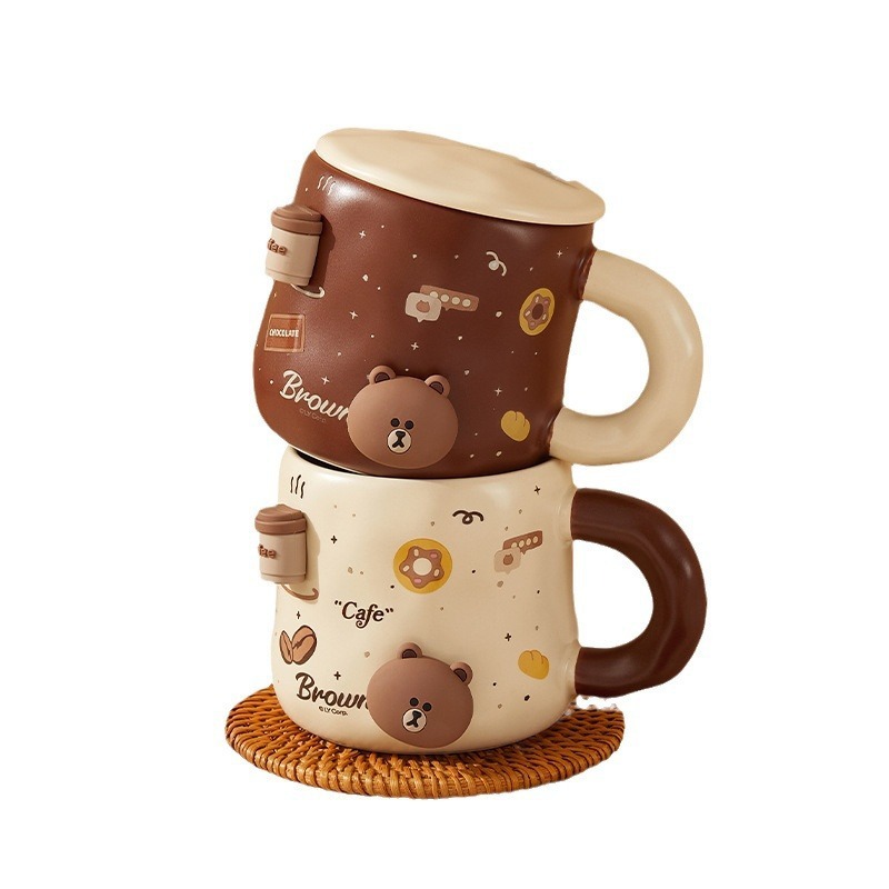 ブラウン熊マグカップ高颜値家庭用陶磁器カップかわいいお土産カップ漫画ギフトボックス牛乳カップ|undefined