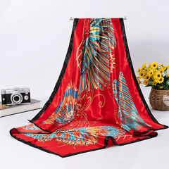 Stylish and Versatile Ethnic Print Silk Scarf 90cm Elegant Square Scarf with Butterfly Pattern Synthetic Silk Scarf for Women