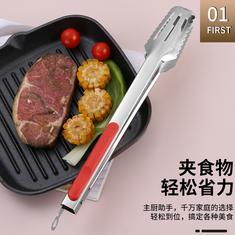 非磁性ステンレス鋼食品クリップ三線赤柄クリップ厚い食べ物クリップバーベキュークリップステーキクリップパンクリップ卸売|undefined