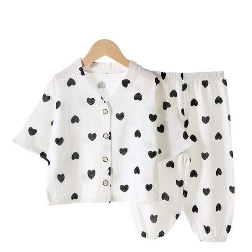 Children's thin pajamas set baby pure cotton Korean style home clothes for boys and girls breathable gauze cardigan air-conditioned clothes