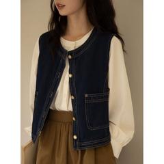 2025日系复古牛仔马甲女春季叠穿背心外搭小个子设计感坎肩马夹棉