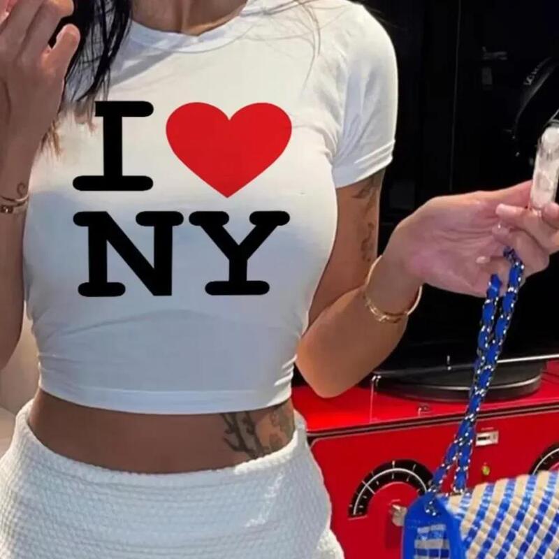 I Love New York 2000 s Street Costume Harajuku Women's T-shirt Short Sleeve Y2K Fashion Letter Print Cute