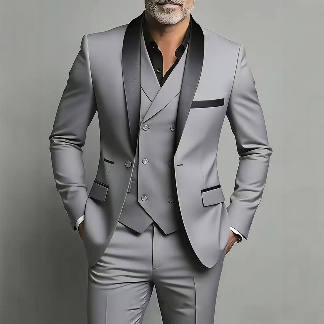 Men's Clothing Men's Slim Fit Three Piece Suit Double Slit Shawl Collar Formal Attire For Grooms Best Men Banquets_voghion.com