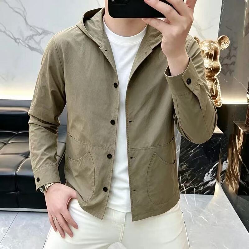 Summer new hooded solid color men's sun protection jacket, versatile casual light luxury trendy thin coat, simple top Summer new hooded solid color men's sun protection jacket, versatile casual light luxury trendy thin coat, simple top