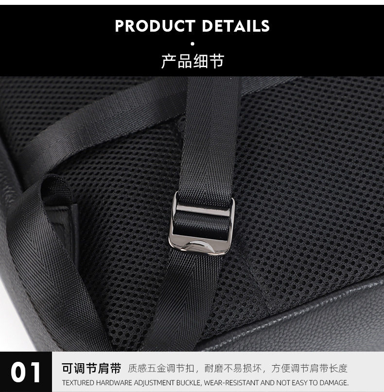 Ba lô nam da bò thật đan dệt đa chức năng có ngăn laptop 15 inch — Màu đen chi tiết 18