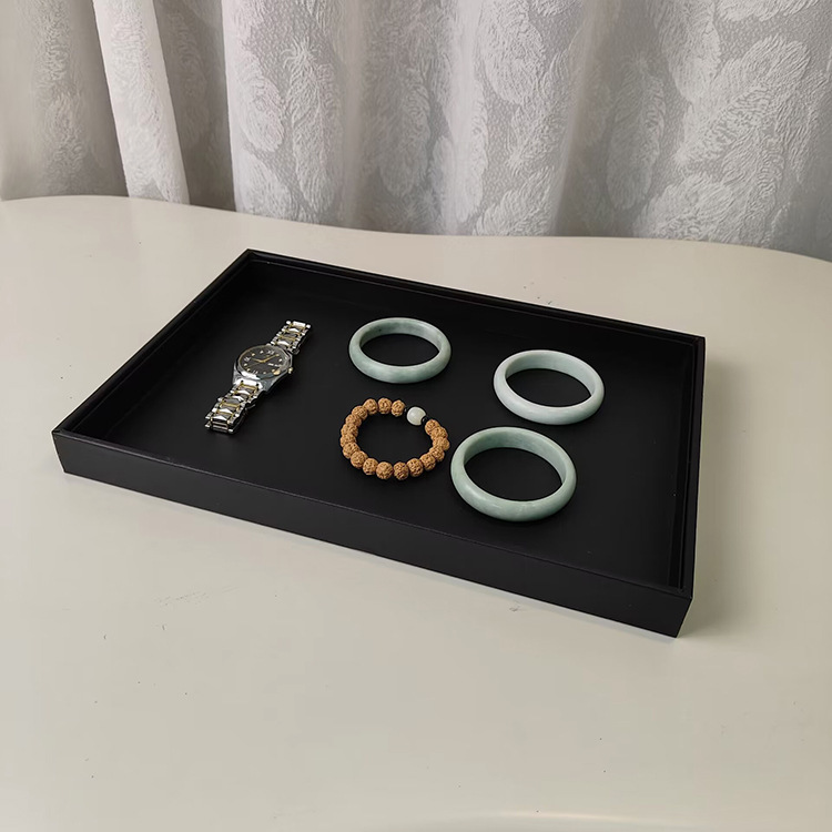 Wholesale large black full leather empty plate jewelry storage plate drawer earrings necklace bracelet bracelet display plate