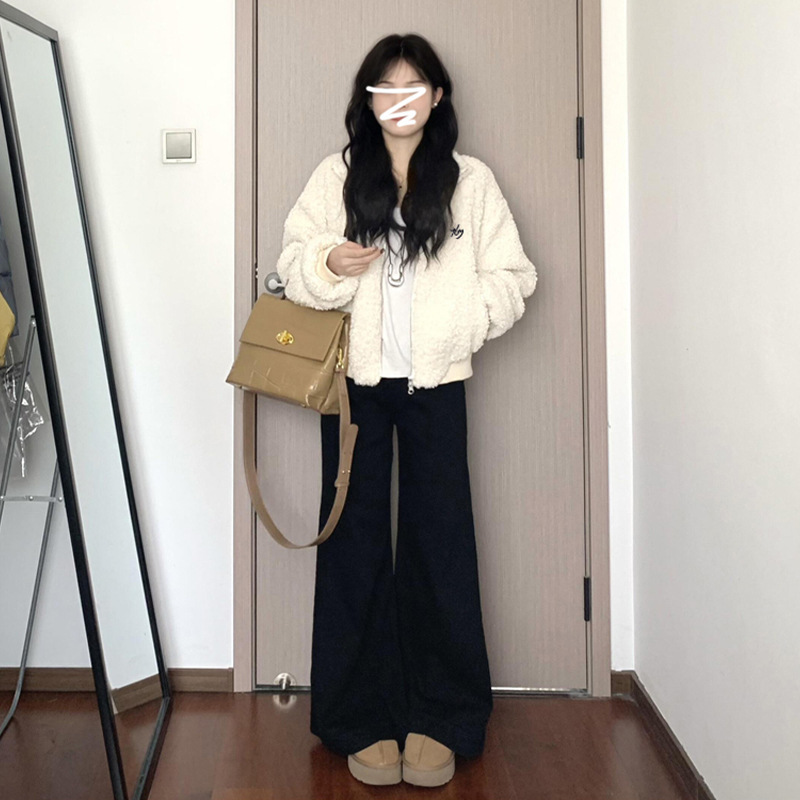 春の服装に超見栄えの韓国風万能ホワイトポーラーフリースラムウールジャケット女性用2025年春秋新作|undefined