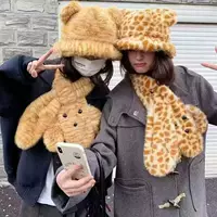 Милый пушистый толстый шарф женский теплый медведь рыбак шапка шапка защита от холода нагрудник мультфильм дикий прилив