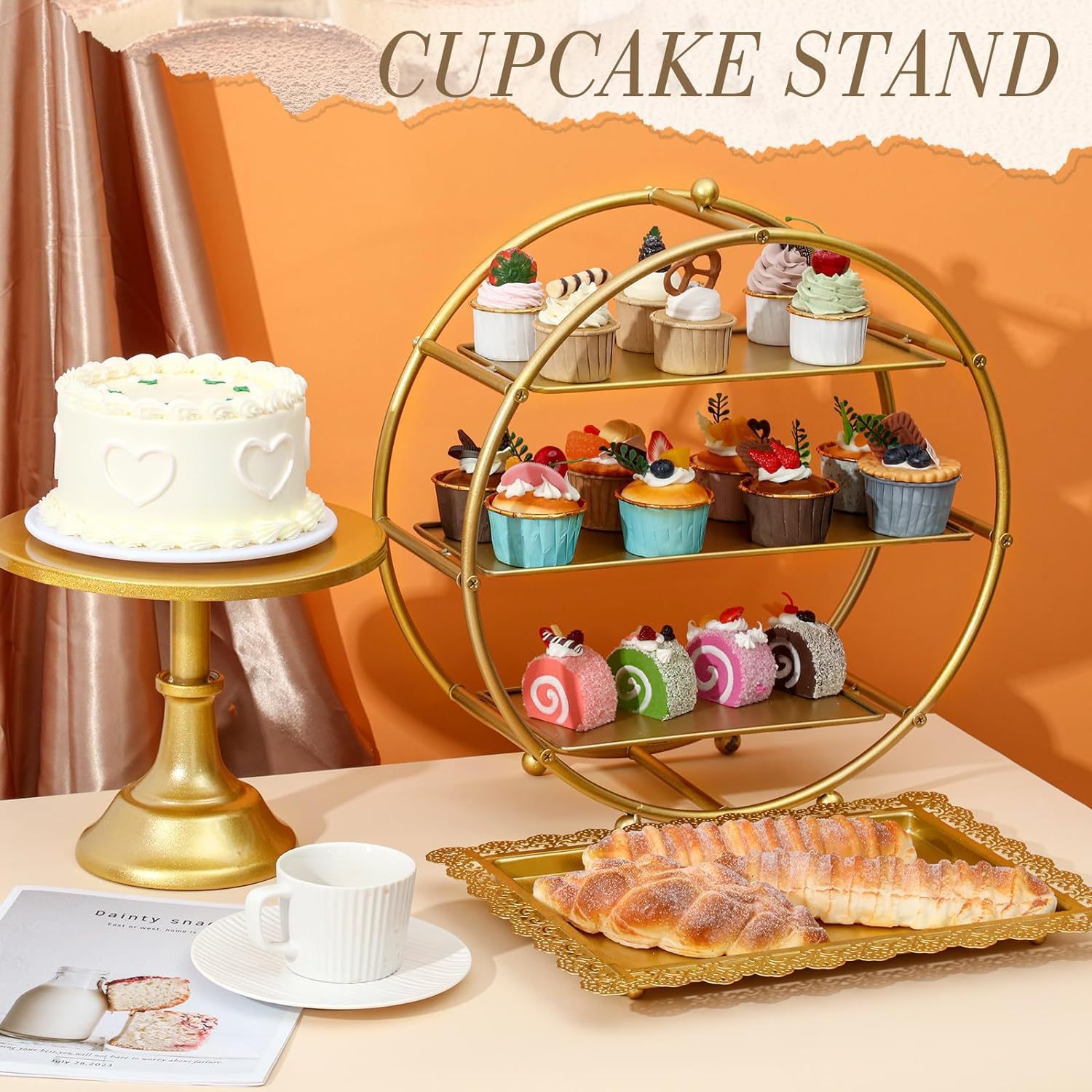 Estante de postres, soporte de exhibición, estante para pasteles, bandeja para pasteles, mesa de descanso para comidas frías, estante para el té de la tarde, estante para bocadillos image 4