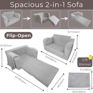 Two-In-One Kidsren's High-Density Sponge Sofa Indoor Foldableable Leisure Chair and Flip-Up Floor Mattress