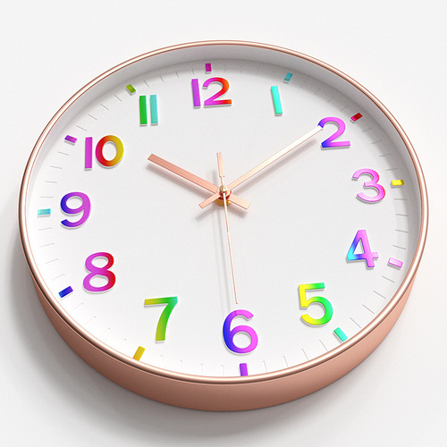 Plastic Silent Wall Clock Creative Fashion Living Room Stereo Digital Rainbow Scale Wall Clock Wholesale 12-inch 30CM