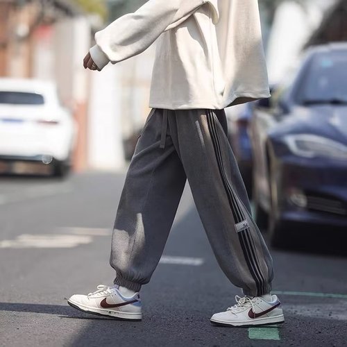 Striped pants for men, spring, autumn, and winter, trendy brand, tie-up casual long pants, loose sporty briefs