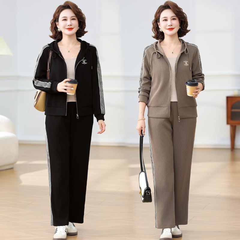 时尚奶茶色套装女秋装妈妈休闲外套中老年女装2025热卖春秋两件套|undefined