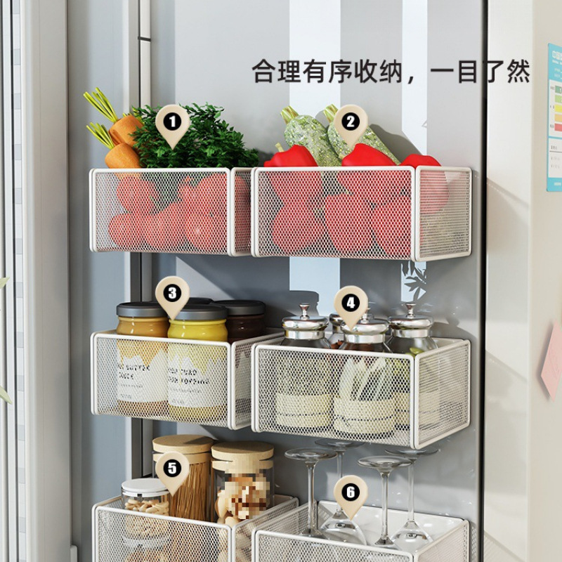 厨房冰箱侧收纳磁吸置物架侧面旁边的架子边缝隙挂篮筐免打孔|undefined