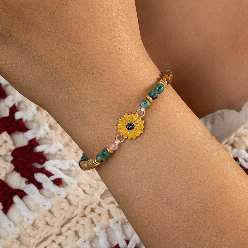 Amazon's Cross-Border Best-Selling Alloy Sunflower Bracelet with Natural Stones, Hand-Woven and Adjustable, for Women Amazon's Cross-Border Best-Selling Alloy Sunflower Bracelet with Natural Stones, Hand-Woven and Adjustable, for Women