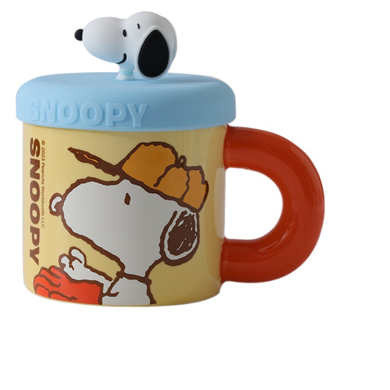 Taza de Cerámica Snoopy con Tapa, Jarro de Café con Diseño de Dibujos