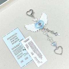 【冬の青い天使】ストラップの携帯チェーンの青い系の医療系のチェーンのキーホルダーの小さい翼のカード