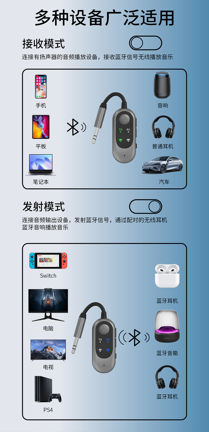 Car FM Bluetooth 5.3 transmitter receiver two-in-one mobile phone audio connection car audio to wireless sound quality