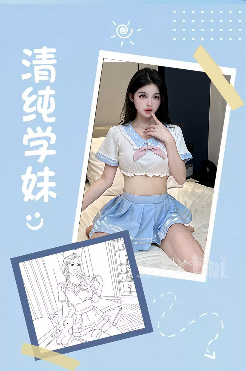 Japanese-Style Schoolgirl Lingerie Two-Piece JK Uniform Set with Skirt and Thong — detail image 2
