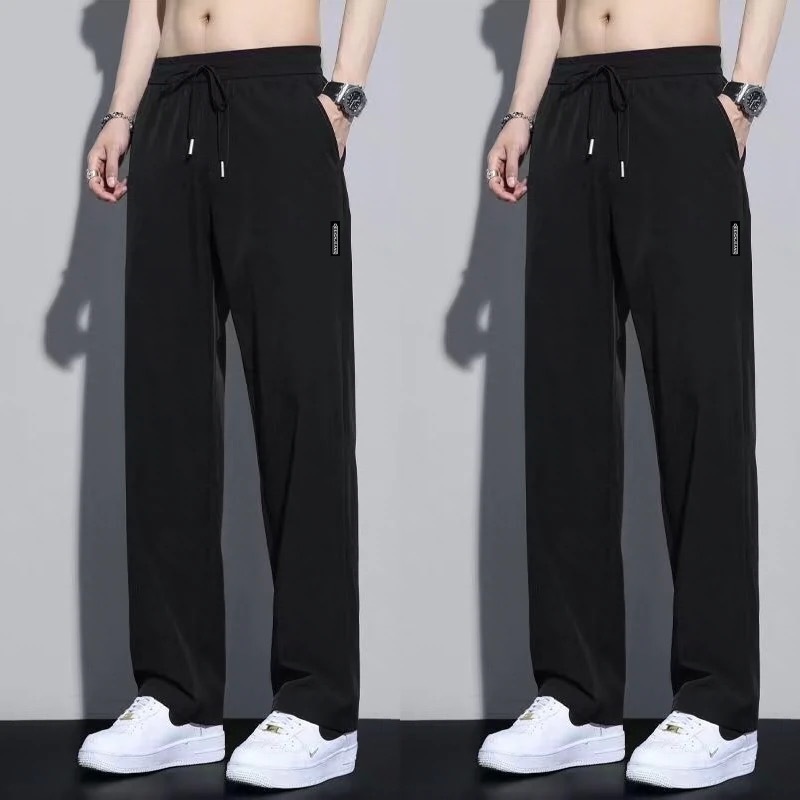 Summer ultra-thin ice silk men's pants business casual long pants men's pants sports straight pants breathable trend