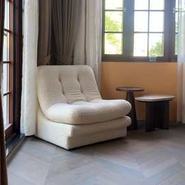 北欧设计师羊羔毛单人小沙发小户型客厅中古奶油风阳台客厅休闲椅