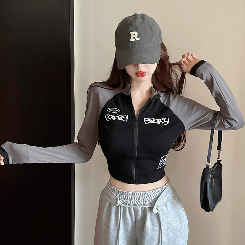 Тмалл, Tide, модная короткая футболка, базовый ухват тела с длинным рукавом на молнии, обтягивающая, по фигуре