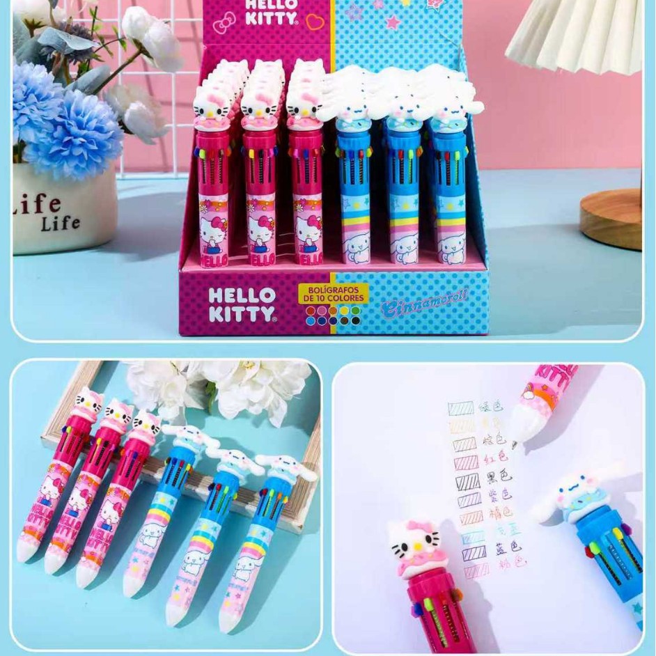 dibujos animados bolígrafos de bolas de diez colores lindos estudiantes bolígrafos multicolores bolígrafos de escritura estilo premios al por mayor