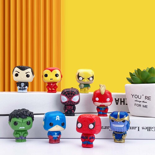 24 Avengers 4 Gacha Doll Figures, Spider-Man and Captain America Cake Scene Decorations