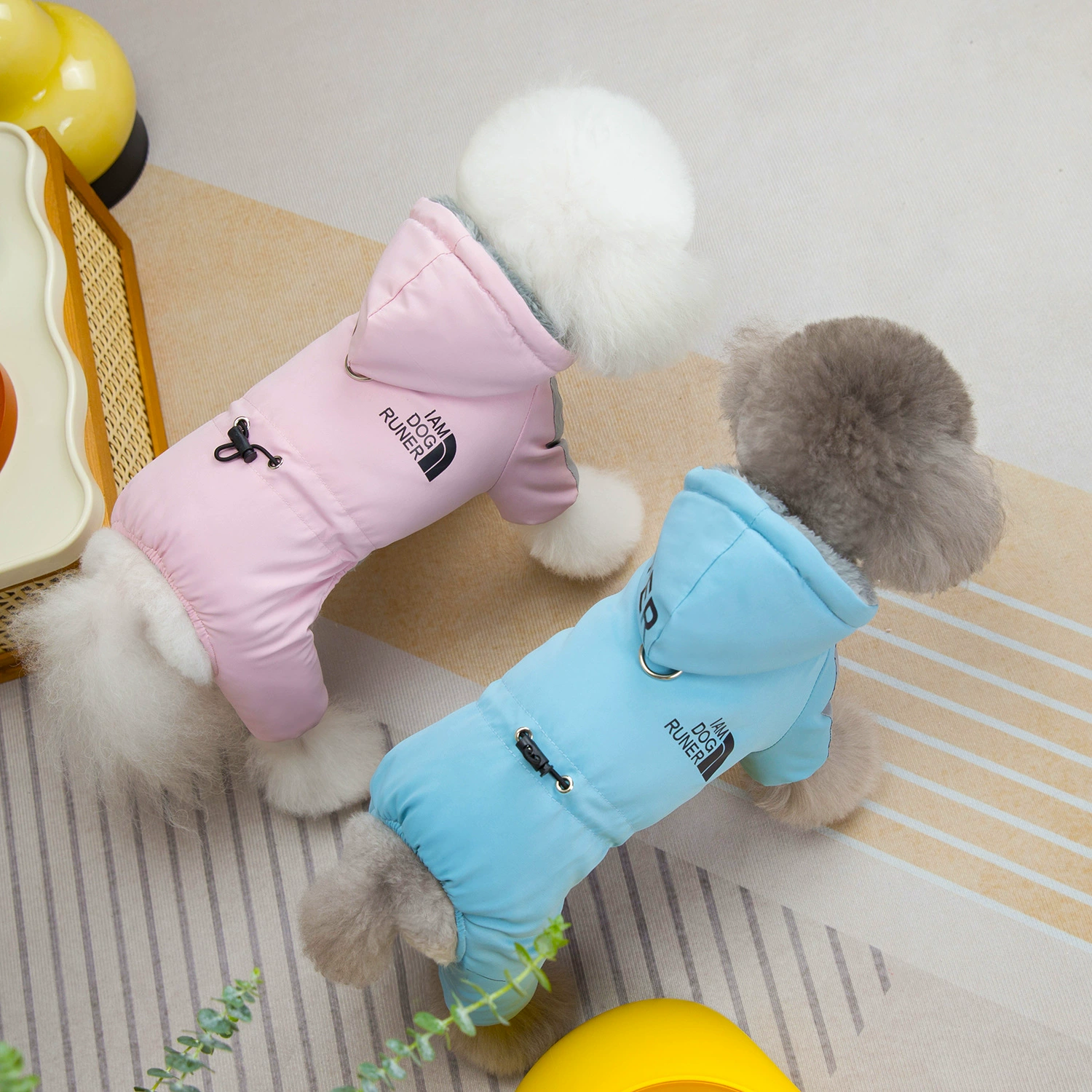 Модная Спортивная одежда для собак с хлопковой подкладкой, Светоотражающая полоса, четырехногие кнопки «Все включено», одежда с капюшоном для маленьких и средних собак с толстым бархатом