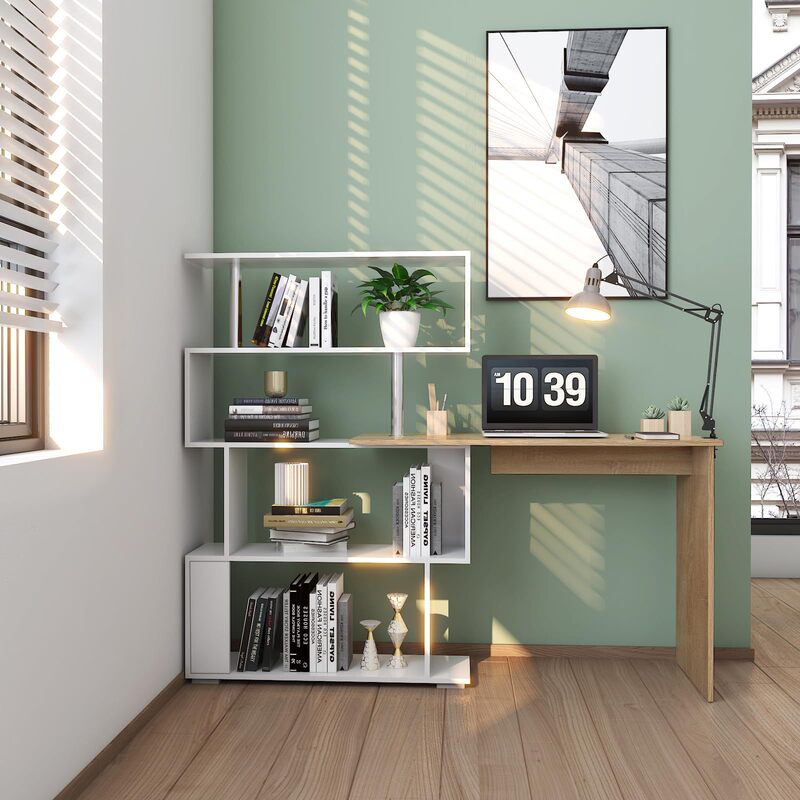 Factory Hot-Selling L-Shaped Computer Desk, with 360-Degree Rotation ° Rotating Storage Rack for Use in Offices, Living Rooms, Etc.