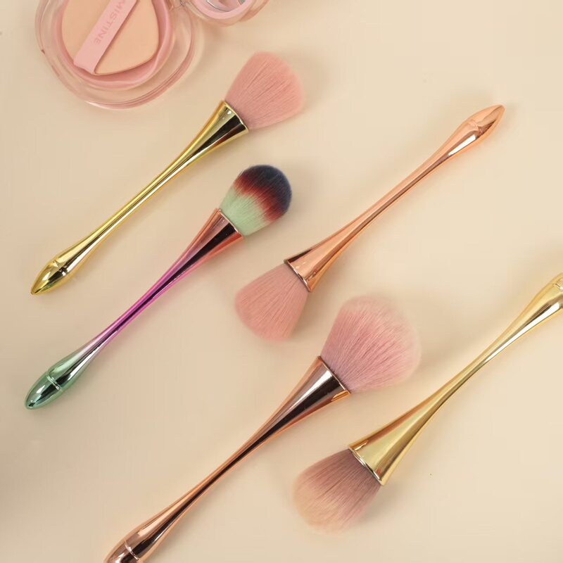 Small Waist-Shaped Powder Brush, Nail Dust Brush, Contour Blush Brush, Mushroom Head Makeup Brush, Beauty Tools, Electroplated Handle