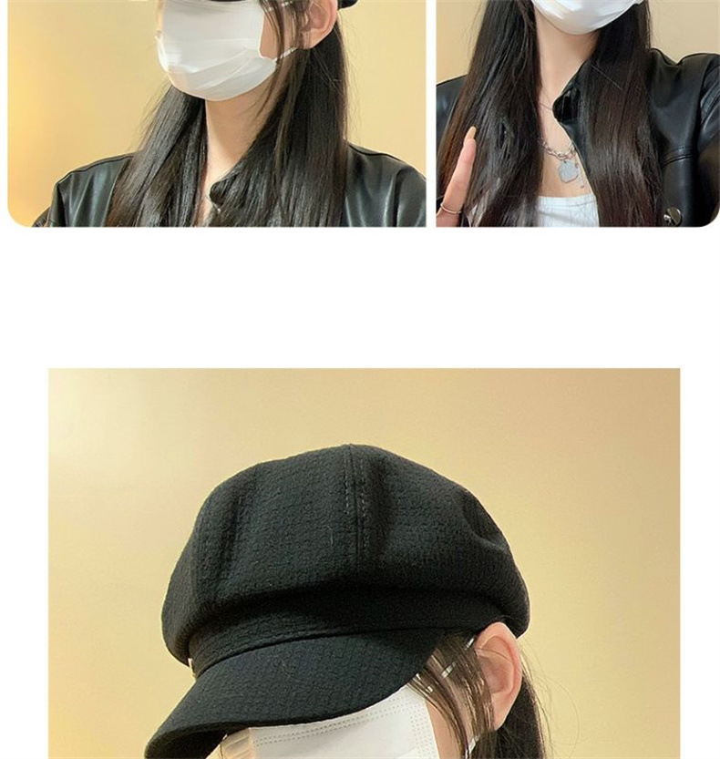 Neuer achteckiger Hut für Herbst und Winter für Kinder, achteckiger Hut mit britischem Waffelgitter für Frauen, Gürtelschnalle aus Metall, modischer und vielseitiger Maler_voghion.com