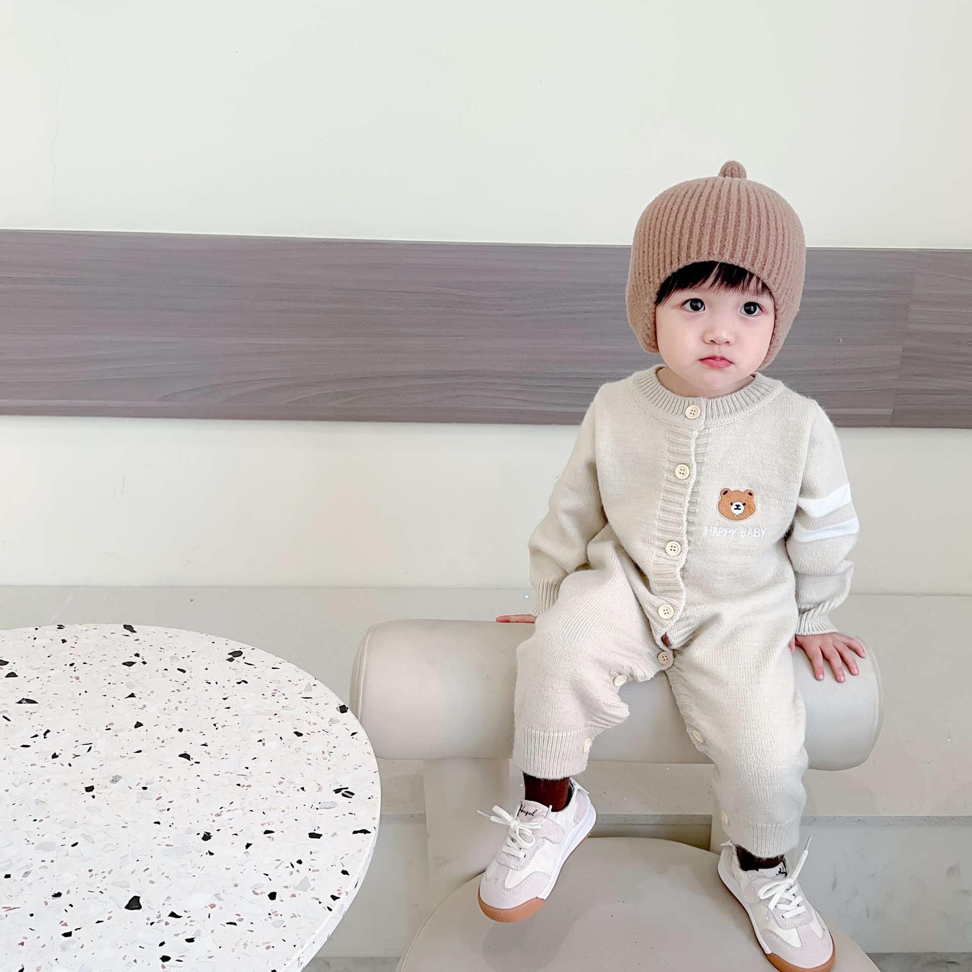 INS estilo bebé Otoño e Invierno ropa serie oso mameluco de punto bebé suéter cardigan abrigo salida mono