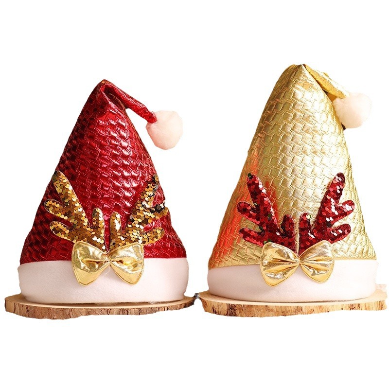 Christmas decorations adult children multi-color sequins antler fabric hat Christmas party party accessories_voghion.com