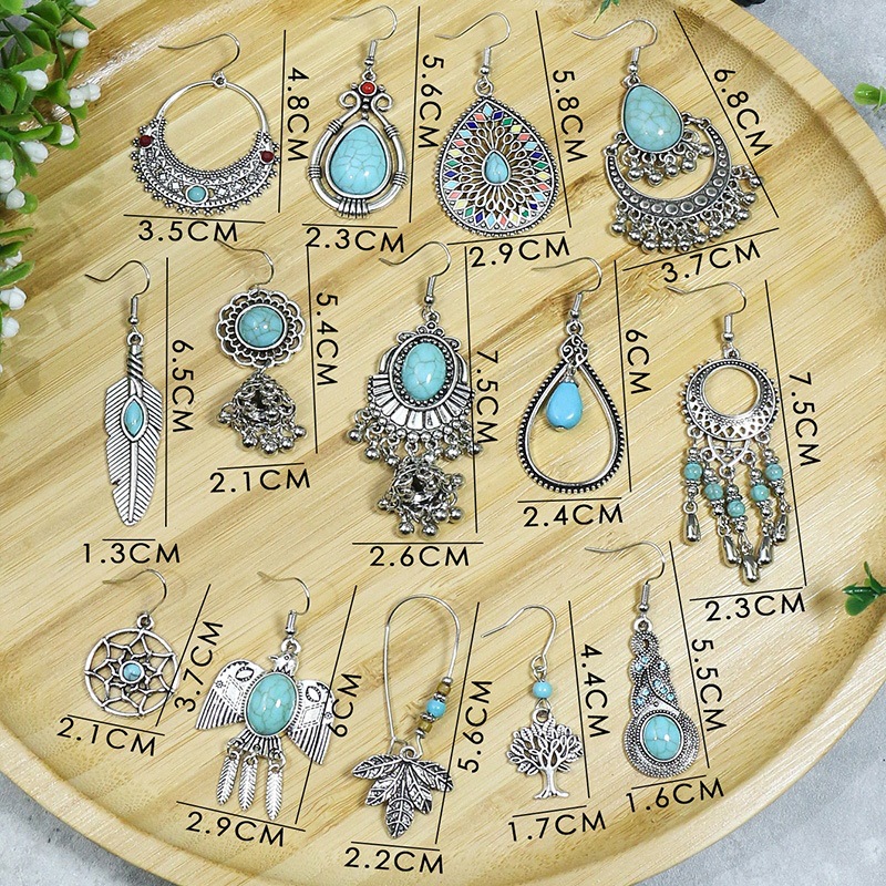 20g Weight 1 Pair Ethnic Style Geometric Plating Alloy Turquoise Drop Earrings