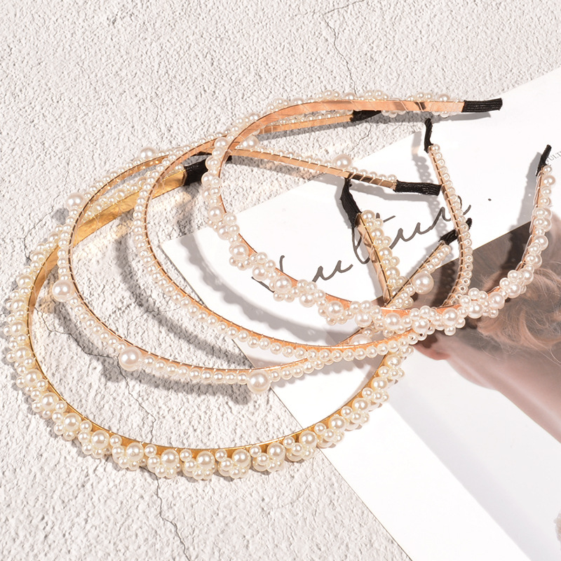 80g Weight Headwear Classification Wedding, Birthday, Festival Occasion Geometric Pattern Women'S Gender Korean Fashion Pearl Thin Side Headband 无