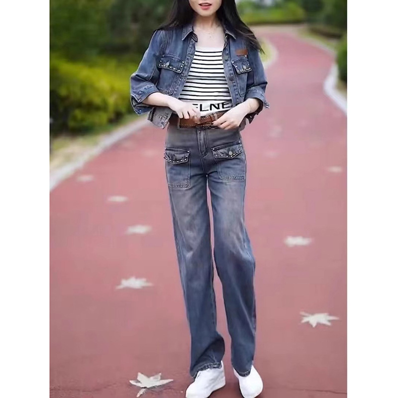 欧货高级感时尚牛仔套装女秋冬新款加绒加厚休闲减龄新款两件套装|undefined