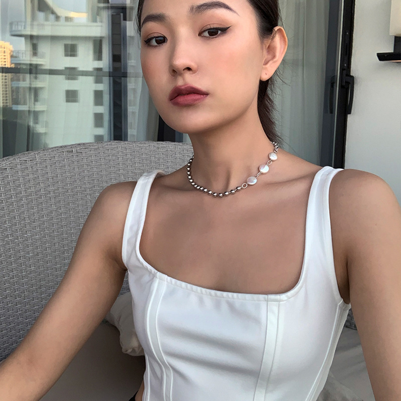 Shijia パールネックレスレディースニッチライトラグジュアリーデザインハイエンドファッション気質鎖骨チェーンネックレスセーターチェーンビーズチェーン|undefined