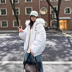 大毛领连帽工装情侣羽绒棉服女冬季大毛领短款韩系小众加厚外套