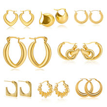 跨境欧美时尚空心耳环轻奢耳饰钛钢镀金钛钢c形开口高级感气