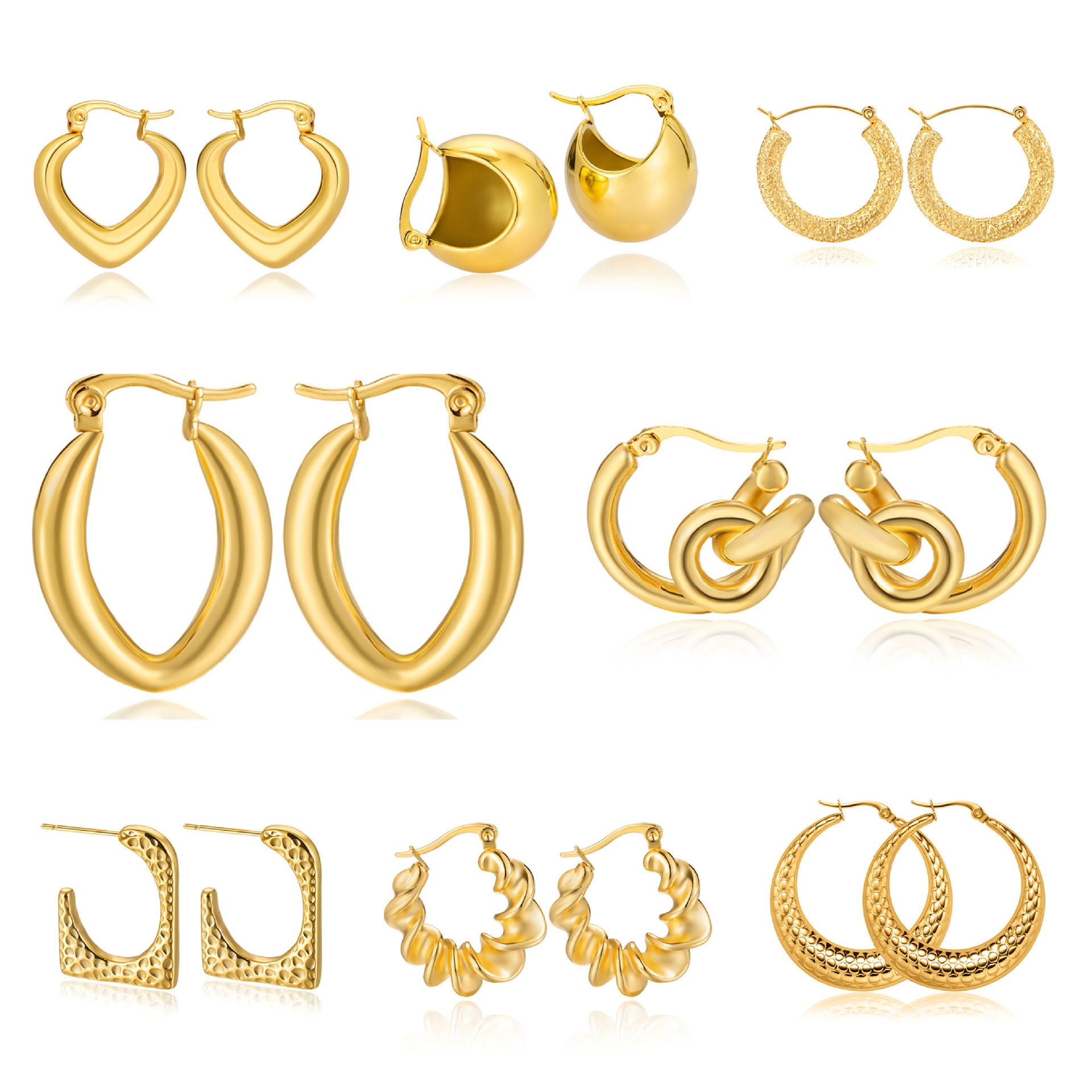 跨境欧美时尚空心耳环轻奢耳饰钛钢镀金钛钢c形开口高级感气