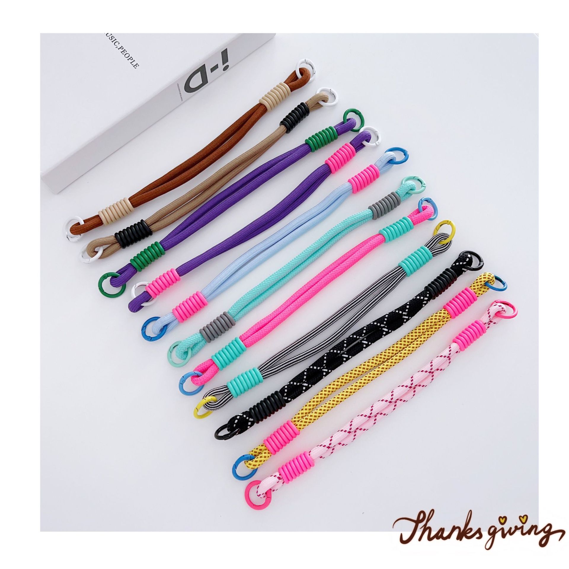 Macaron color matching mobile phone lanyard color matching fashion hand-woven creative long and short rope double buckle portable anti-lost lanyard