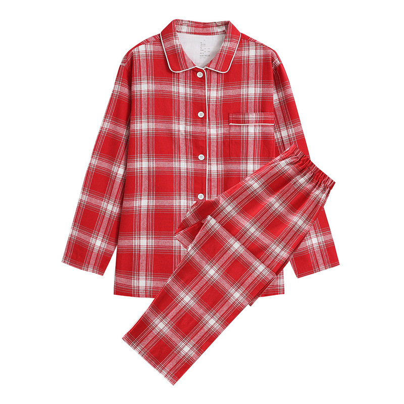 Japanese style cotton flannel non-side seam home wear good pajamas women's cotton autumn and winter loose couple pajamas Japanese style cotton flannel non-side seam home wear good pajamas women's cotton autumn and winter loose couple pajamas