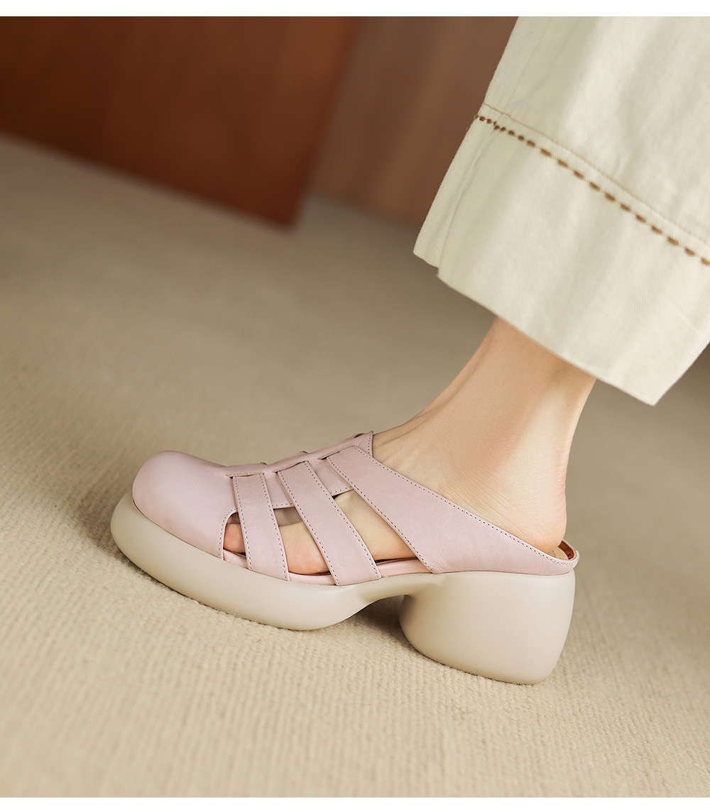 Sandal cao gót nữ mũi hở phong cách La Mã đế dày 6 cm — đen chi tiết 11